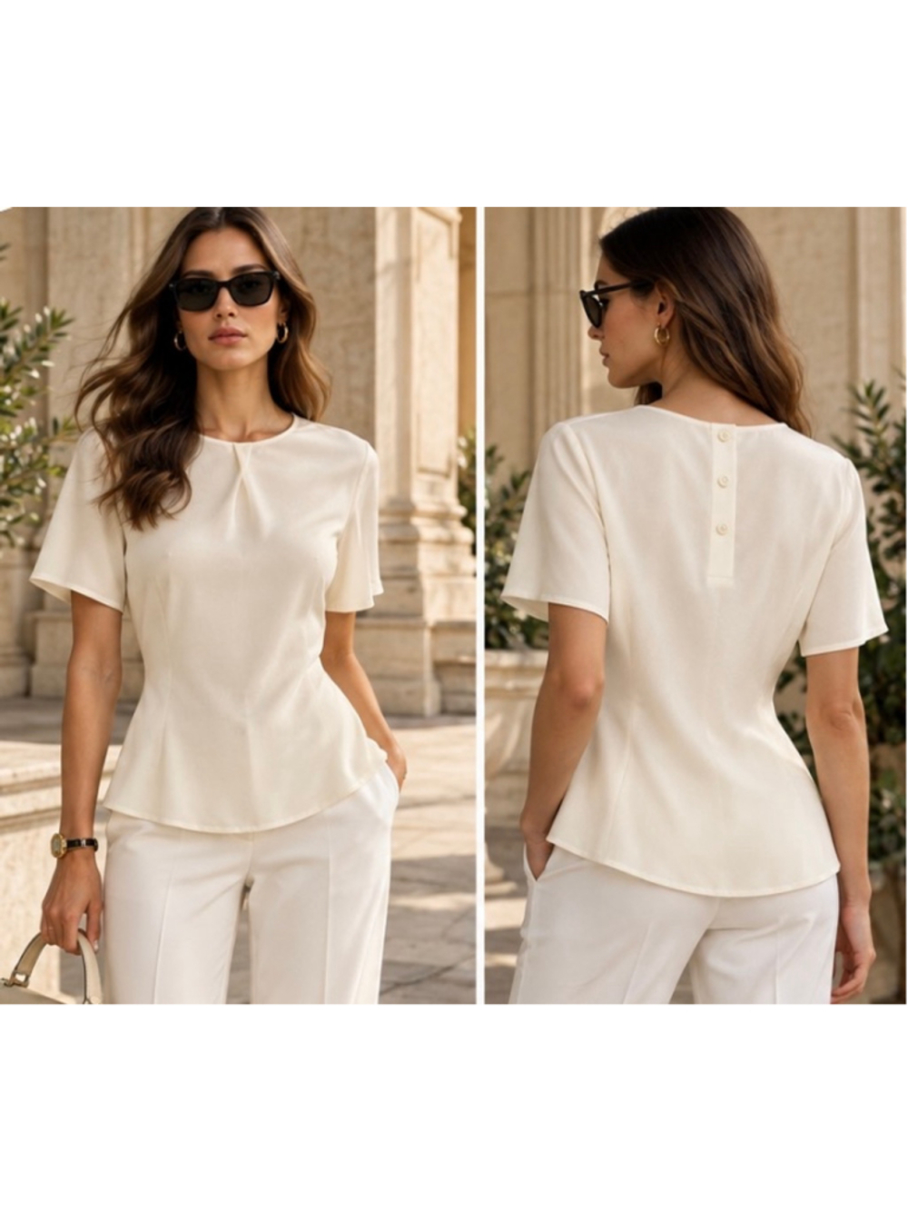 Giorgio Armani Silk Blouse, Ivory, Size 6 Italian Luxury